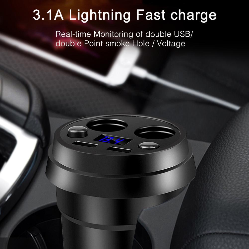Car Charger Dual USB 3.1A Power Socket Cigarette Lighter Splitter Charger Cup Holder With Voltage LED Display Car Accessories For GPS DVR