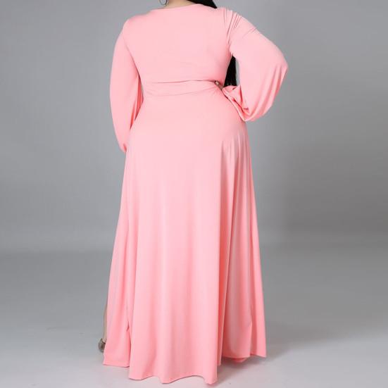 Сплошное цветное платье макси с разрезом подол, женское платье с v-образным вырезом и гофрировкой длиной до пола, платье большого размера, уличная одежда