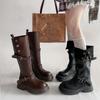 Модные горячие распродажи Винтажные панк сапоги до колена с ремешками и пряжками Женские сапоги на массивной платформе в стиле Peanuts