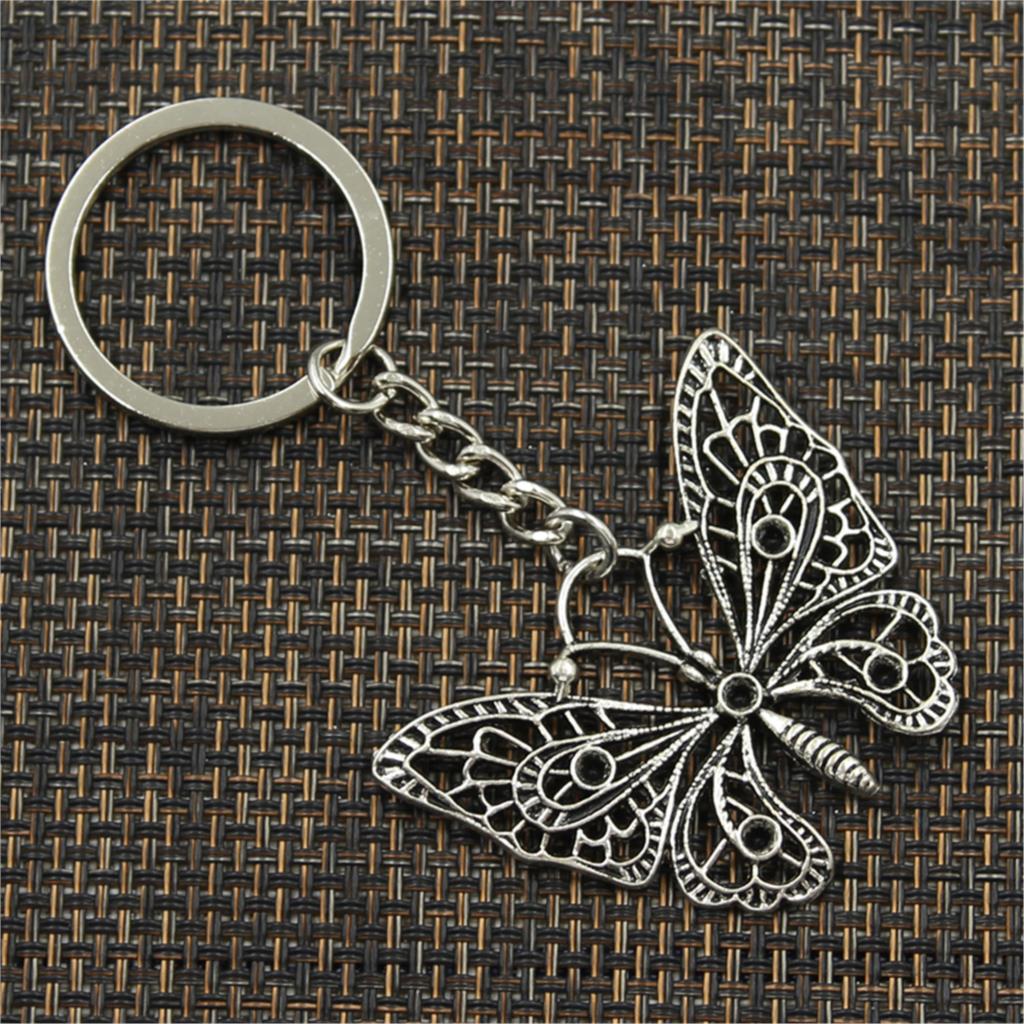 New Fashion Men 30mm Keychain DIY Metal Holder Chain Vintage Butterfly 48x38mm Bronze Pendant Gift