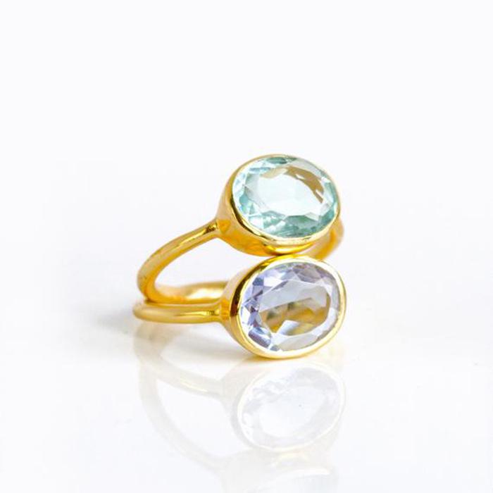 Small Flesh Engagement Ring Oval Clear Birthstone Double Ring Yellow Gold Ring Jewelry