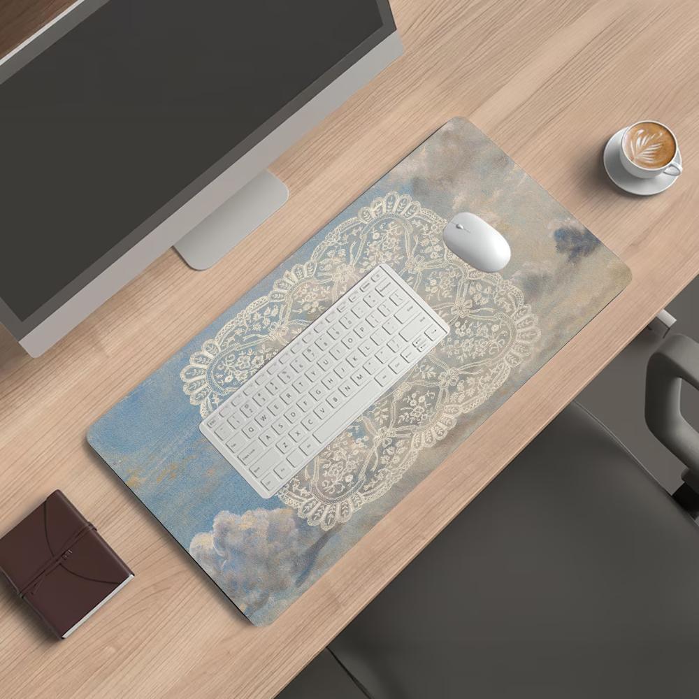 Vintage Lace Blue Sky White Clouds Mousepad Pc Gaming Mouse Pads Laptop Desk Mats Office Decor Mouse Carpet Big Mousepepad Rug