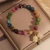 Elastic Rope Orchid Flower  Bracelet Tassel Women Bangle Colorful Beads Bracelet  Summer