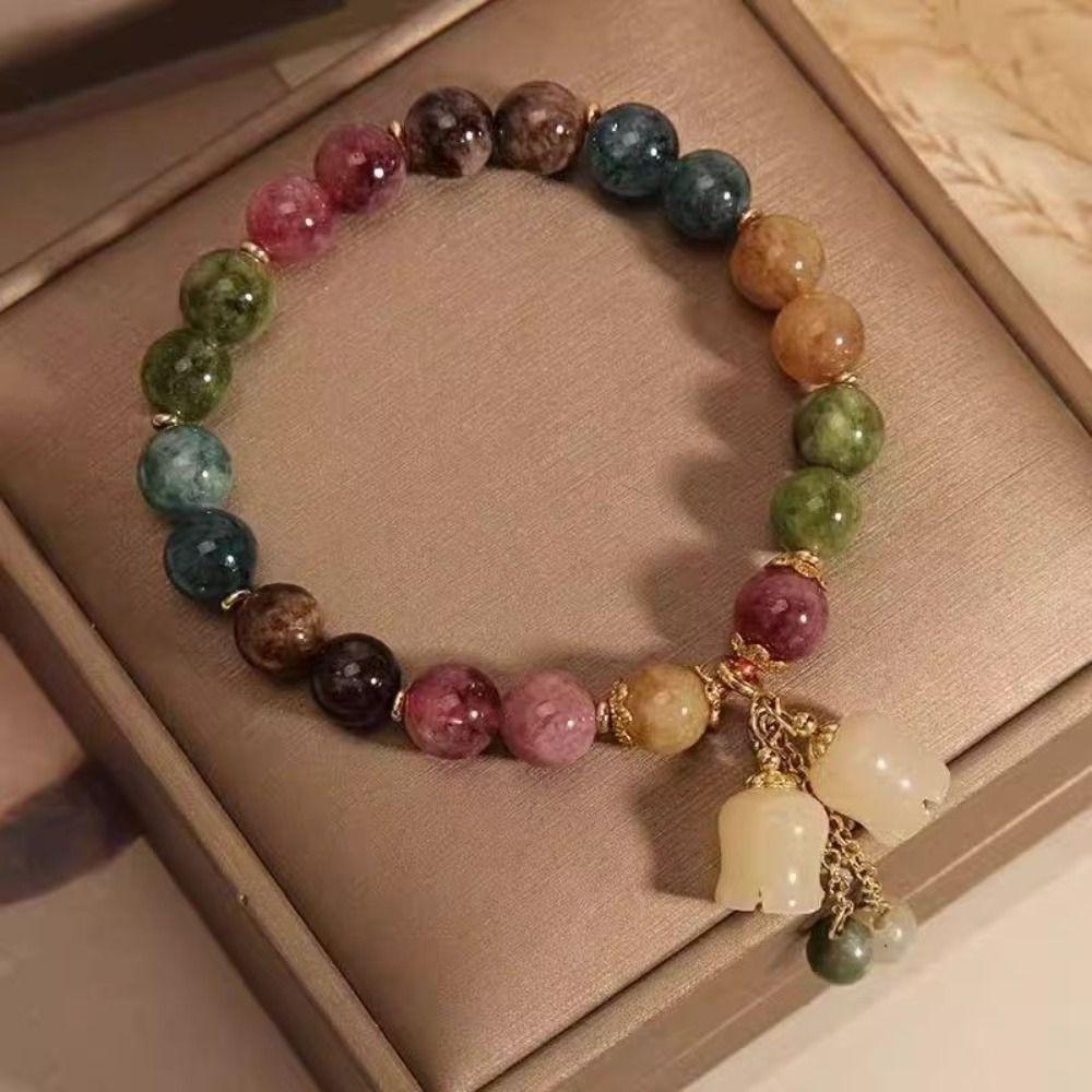 Elastic Rope Orchid Flower Bracelet Tassel Women Bangle Colorful Beads Bracelet Summer