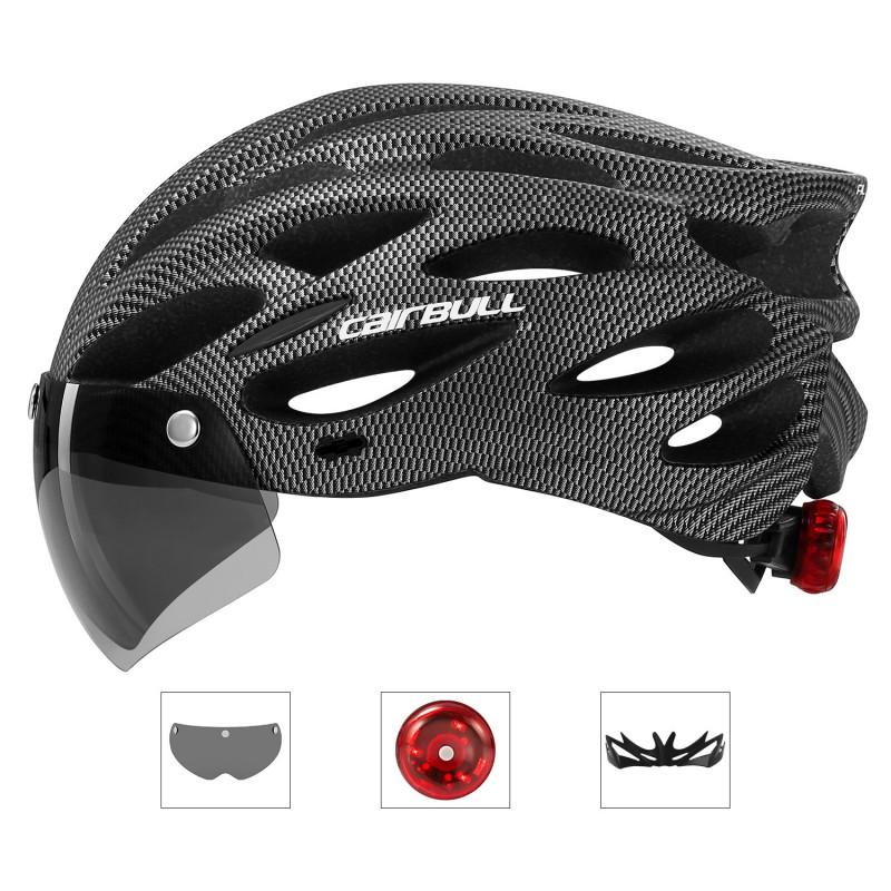 CAIRBULL Allroad Cycling Helmet With Visor Removable Lens Rear Light Lightweight Half Shell Road Mountain Bike Riders