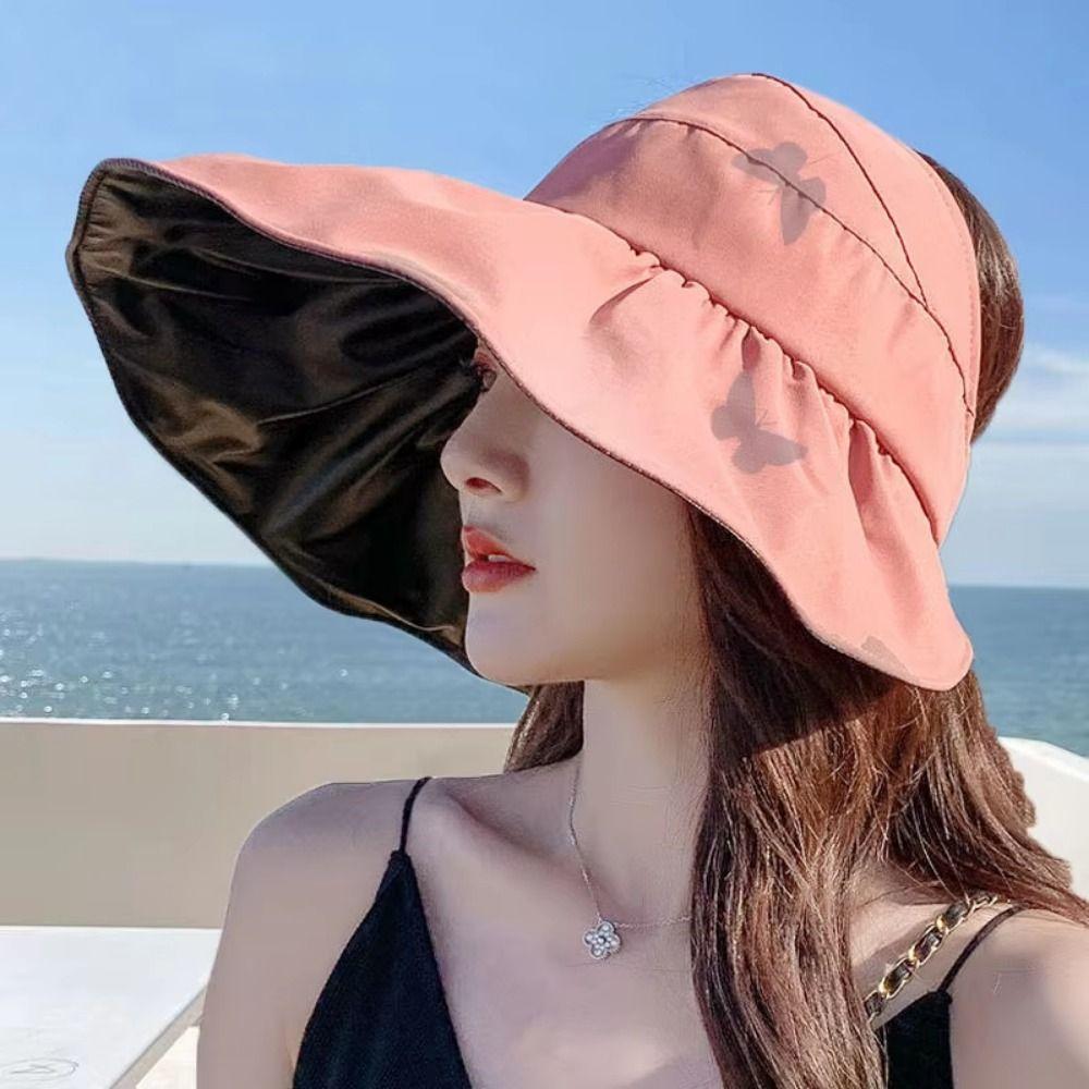 UV Protection Summer Sun Cap Foldable Sunscreen Bucket Hat Fashion Large Visor Sun Hat  Outdoor