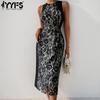 Women's Fashion Summer Spring Flower Pattern Print Sleeveless O-Neck High Waist Casual Dresses