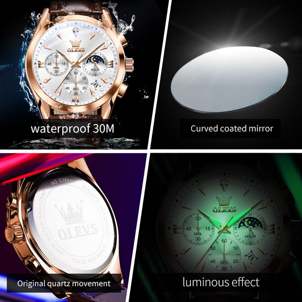 Men's Multifunctional Waterproof Luminous Quartz Timing Calendar Watch, Light Luxury Business Watch