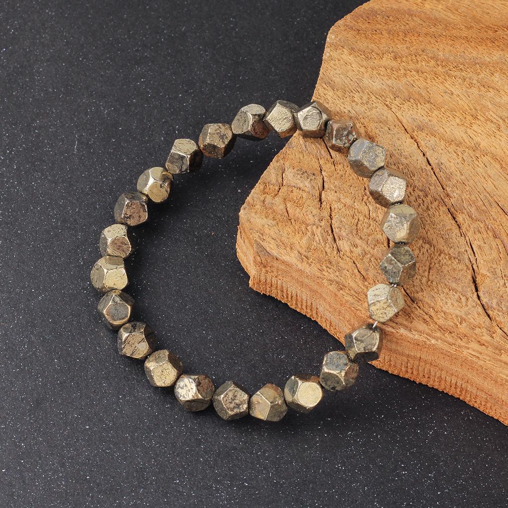 Natural stone rhombus multi-sided irregular stone bead string cut chalcopyrite bracelet pyrite men's bracelet