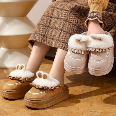 Женские осенне-зимние тапочки большого размера с толстой подошвой, повседневные бархатные меховые домашние тапочки с героями мультфильмов, теплые нескользящие тапочки 36-41