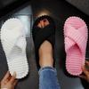 Женские домашние тапочки на перекрестной шнуровке из вельвета, полосатые, удобные, хлопковые, для четырех сезонов, комнатные шлепанцы