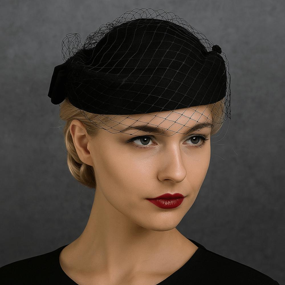 Однотонная шерстяная шляпа-бант с вуалью, шляпка стюардессы в британском стиле, винтажная шляпка-таблетка, головной убор