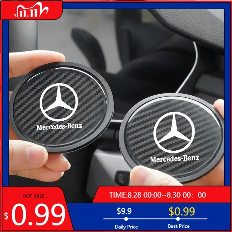 GLC GLB PVC Non-Slip Carbon Fiber Car Water Coaster Cup Pad For Mercedes Benz A B C S Class AMG GLA CLA GLC W176 W221 W204 W205