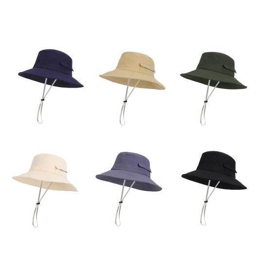 Fisherman Hat Wide Brim Adjustable Drawstring Windproof Buckle Bucket Hat Outdoor Travel Hiking
