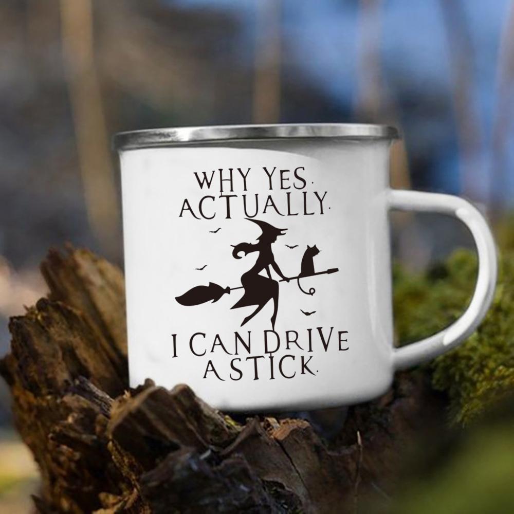 Witch Pumpkin Printing Mug Retro Halloween Enamel Handle Cups Coffee Tea Milk Mugs Party Kitchen Decorate Fun Gift for Children