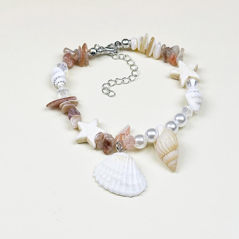 Handmade Seashell & Crushed Stone Bracelet with Lobster Clasp - Perfect Summer Travel Souvenir