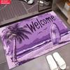Vintage Beach Welcome Print Doormat Palm Tree and Surfboard Design Non-Slip Floor Mat for Summer Home