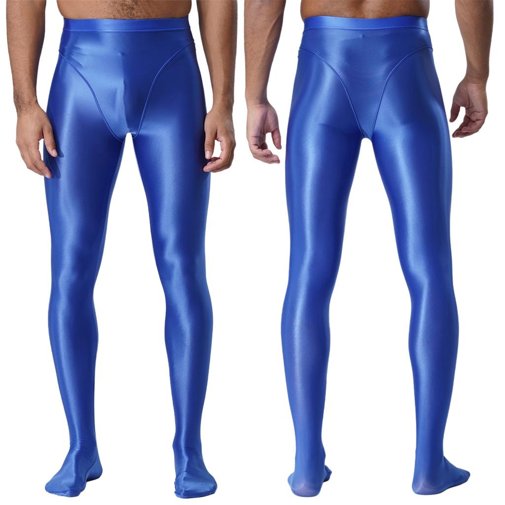 Мужские блестящие колготки с закрытыми стопами Глянцевый мокрый вид Эластичная талия Облегающие леггинсы Плотно облегающие брюки