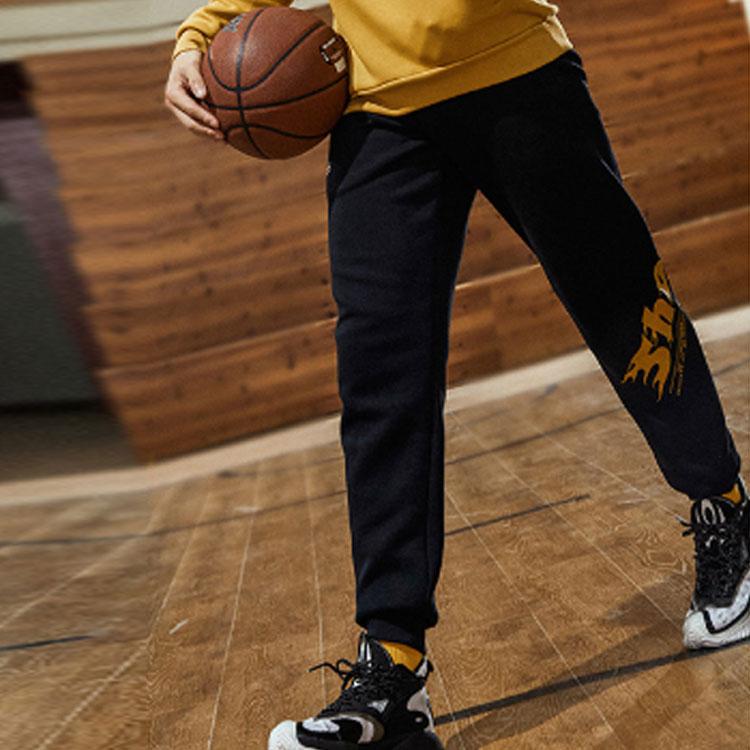 Anta Трикотажные дышащие повседневные спортивные брюки с буквенным принтом для мужчин, черные 152131327-2