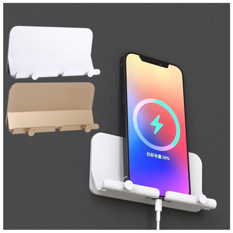 Wall Mount Mobile Phone Bracket Holder Punch-Free Self Adhesive Wall Storage Shelf Toilet Kitchen Pasted Wall Phone Tablet Stand