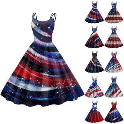 Женское сексуальное платье с открытыми плечами в стиле панк-винтаж с принтом «День независимости»