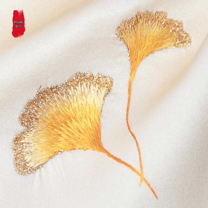 Zhi Jin Lou Mulberry Silk Ginkgo Embroidered Square Scarf