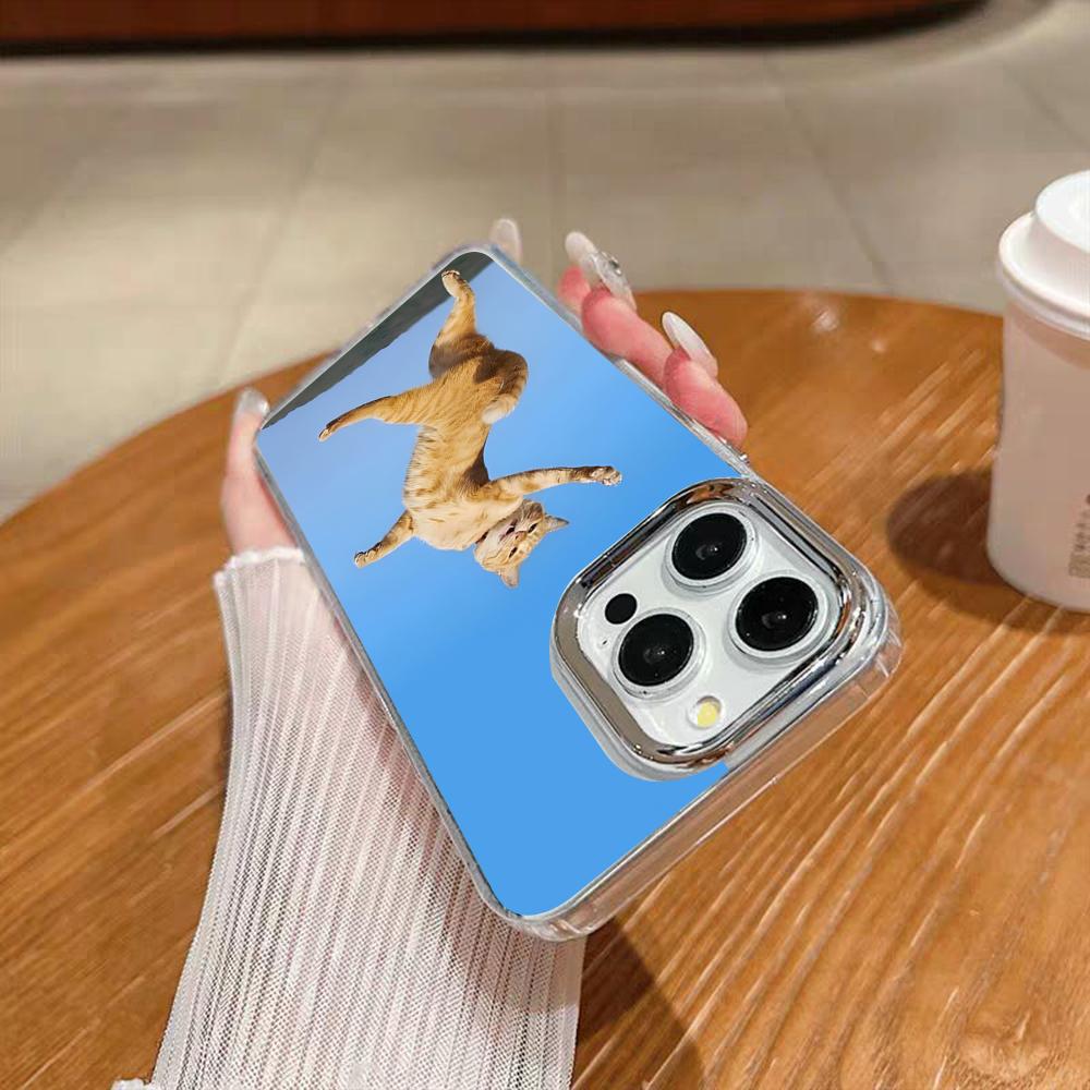 Милый Смешной Кот Кошки Чехол для Телефона Для Iphone 17 16 15 14 13 12 11 Pro Max Xr Air Plus Силиконовый Чехол Серебристый Жесткий Пластиковый Чехол