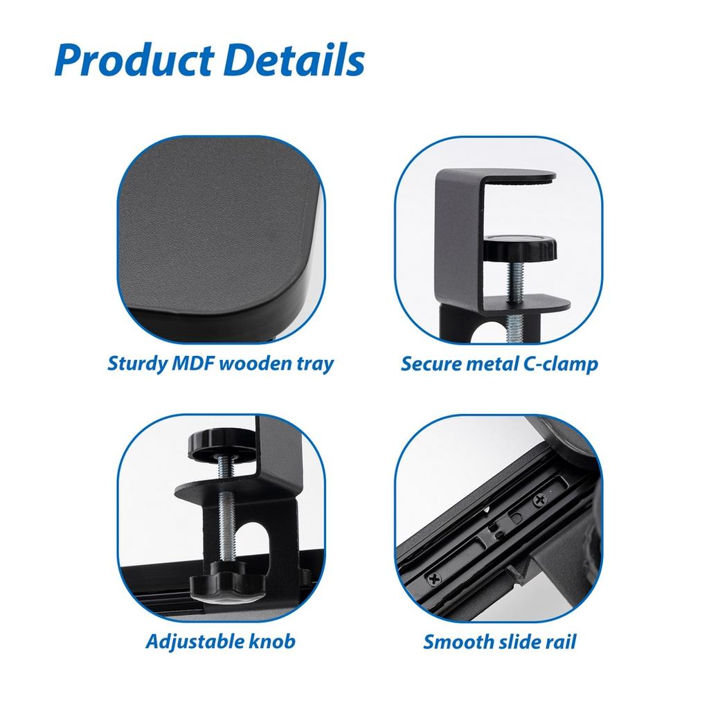 Подставка для клавиатуры Под столом Выдвижной ящик для клавиатуры с безопасным C-образным зажимом Выдвижной ящик для компьютерной платформы Держатель для клавиатуры под столом