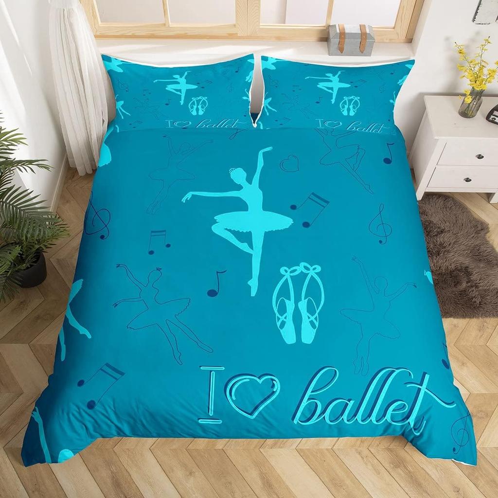 Cartoon Ballet Girl Duvet Cover Twin Queen Size Sport Theme Bedding Set Soft Microfiber Dancer Comforter Cover With 2 Pillowcase