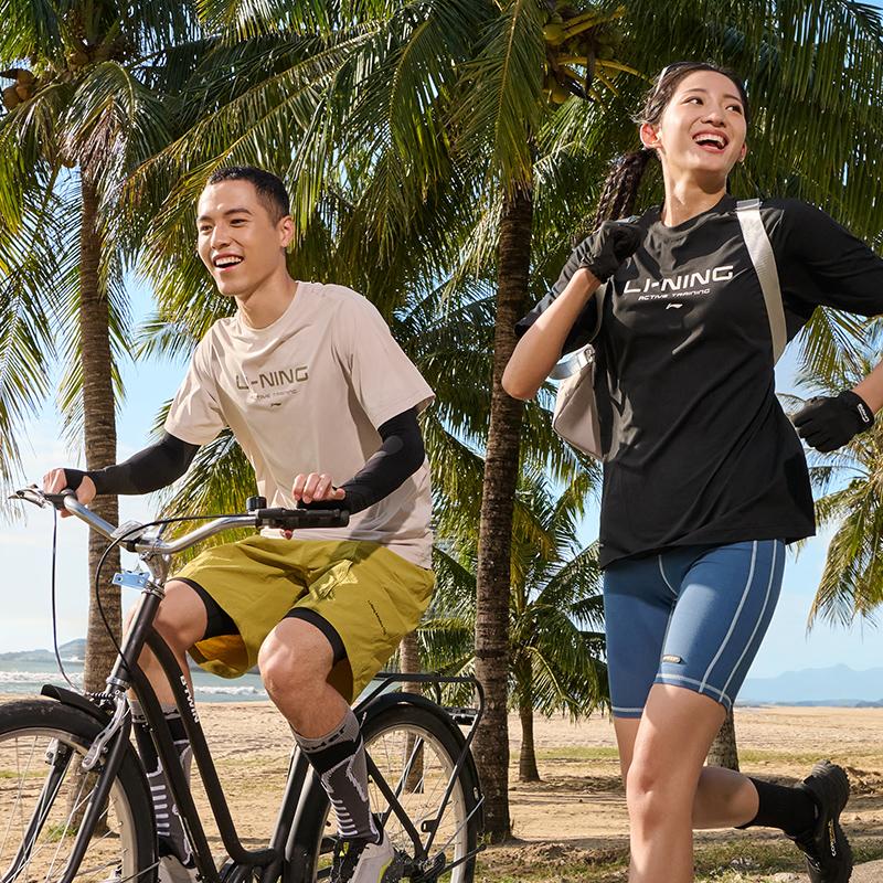 Li Ning Cool Tea T Quick Dry Casual Top Logo Letter Print Round Neck Knitted Sports Short Sleeve T-Shirt Men Tops Black ATSU589-1