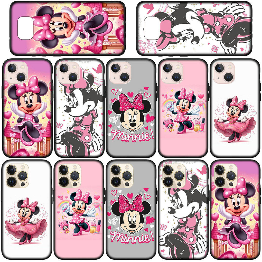 Чехол для телефона Samsung Galaxy S25 S24 S23 iPhone 16 15 Xiaomi Redmi Note 14 13 12 16E X 11 Pro Max OPPO Moto Huawei A15 аниме Минни Маус розовый чехол