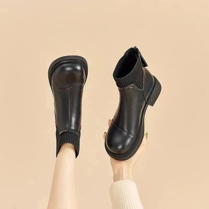 Ботинки на мягкой подошве женские осенне-зимние бархатные французские короткие ботинки ретро износостойкие модные универсальные ботинки челси