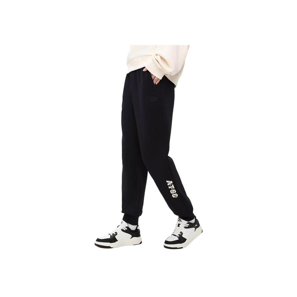 Anta Женские спортивные штаны Lifestyle Series, однотонные, со средней талией, с манжетами, из флиса, теплые, трикотажные, черные 162348302-1