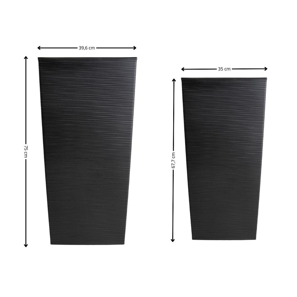 Porto Riflo Tall Black Flower Pot Set 2 Pcs