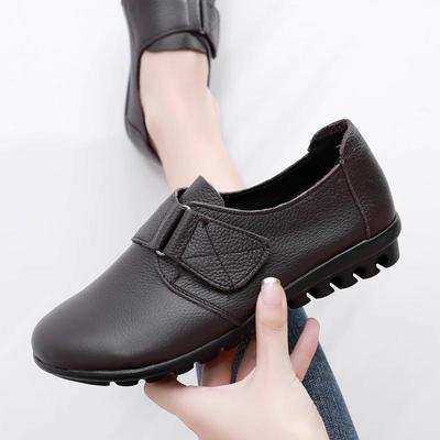 Женские нескользящие туфли на плоской подошве из натуральной кожи: Большие размеры, модели весна/осень/весна, для людей среднего возраста/пожилых людей, доступны теплые зимние варианты.