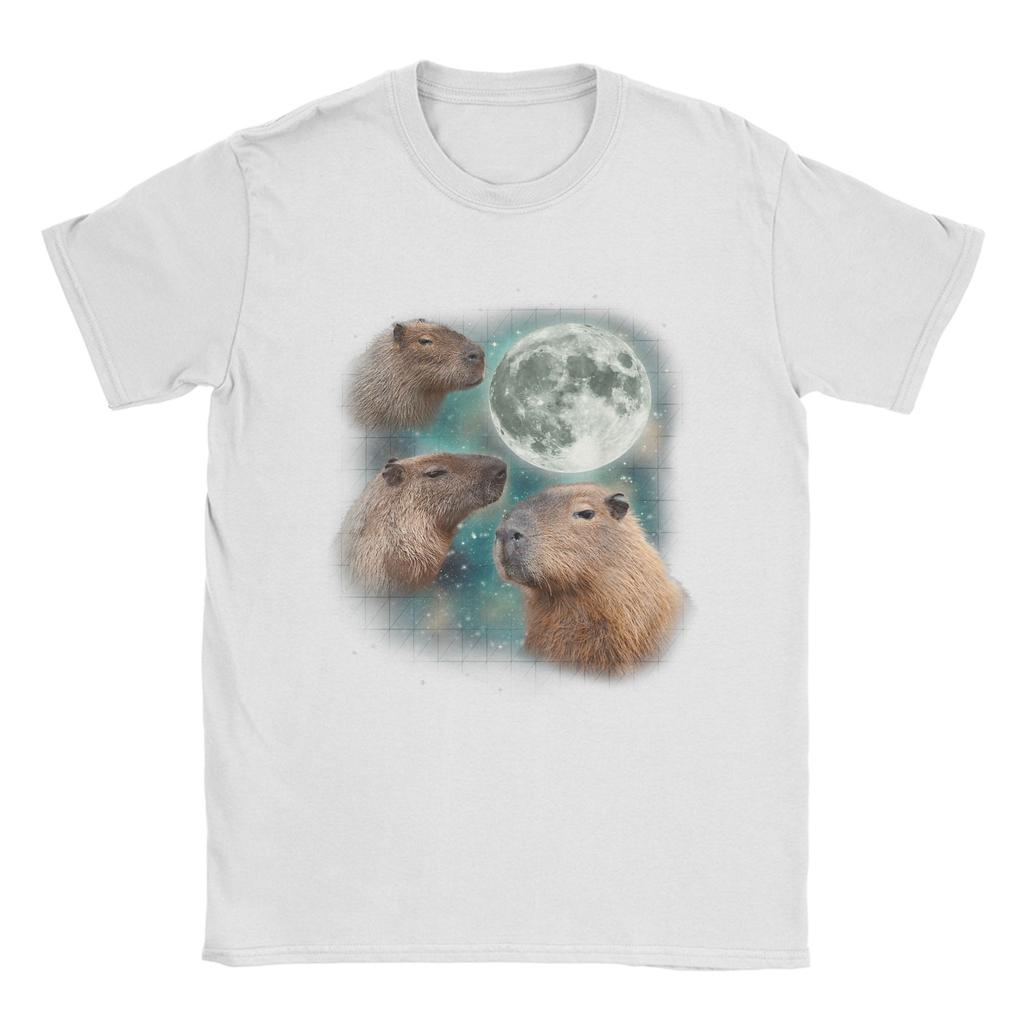3D Capybara Moon Giant Rodents Weird Howling Unisex T Shirts Funny Tees Short Sleeve Crewneck TShirt Cotton Gift Idea Clothes