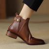 2025 Новинка в британском стиле, кожаные короткие сапоги, женские, с круглым носком, однотонные, ретро-ботильоны, женские, ботинки челси, мягкие ботильоны