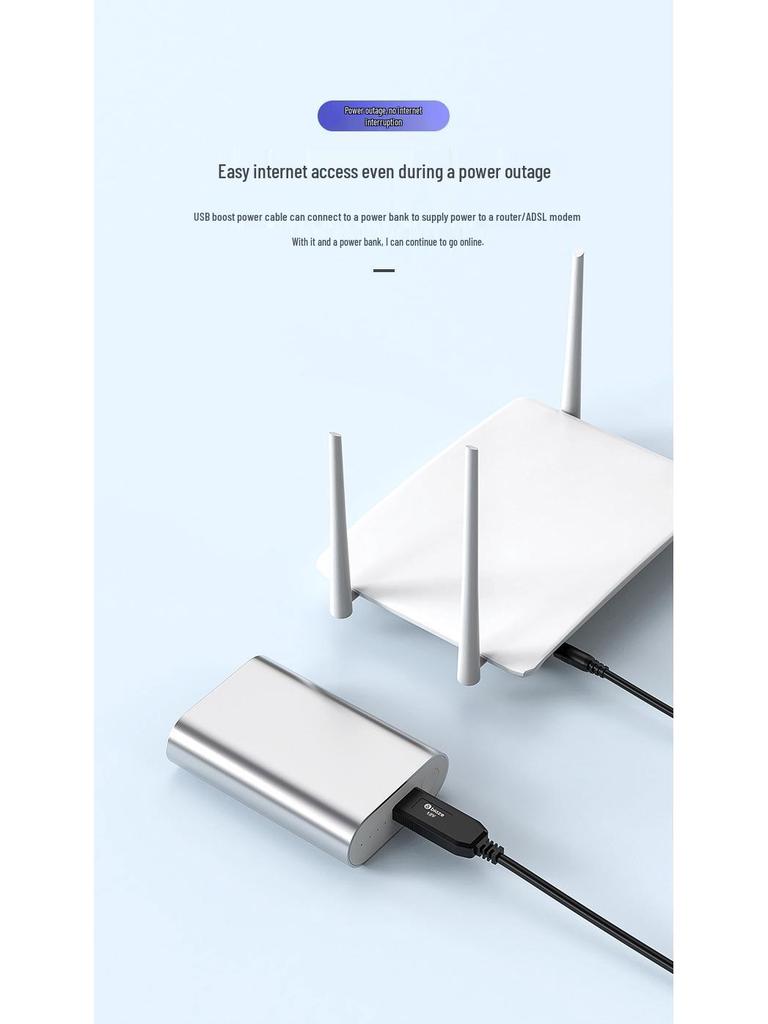 USB-кабель-усилитель 12 В/1 А, круглая головка 5,5 мм, 1 м для экстренного питания роутера/оптического модема
