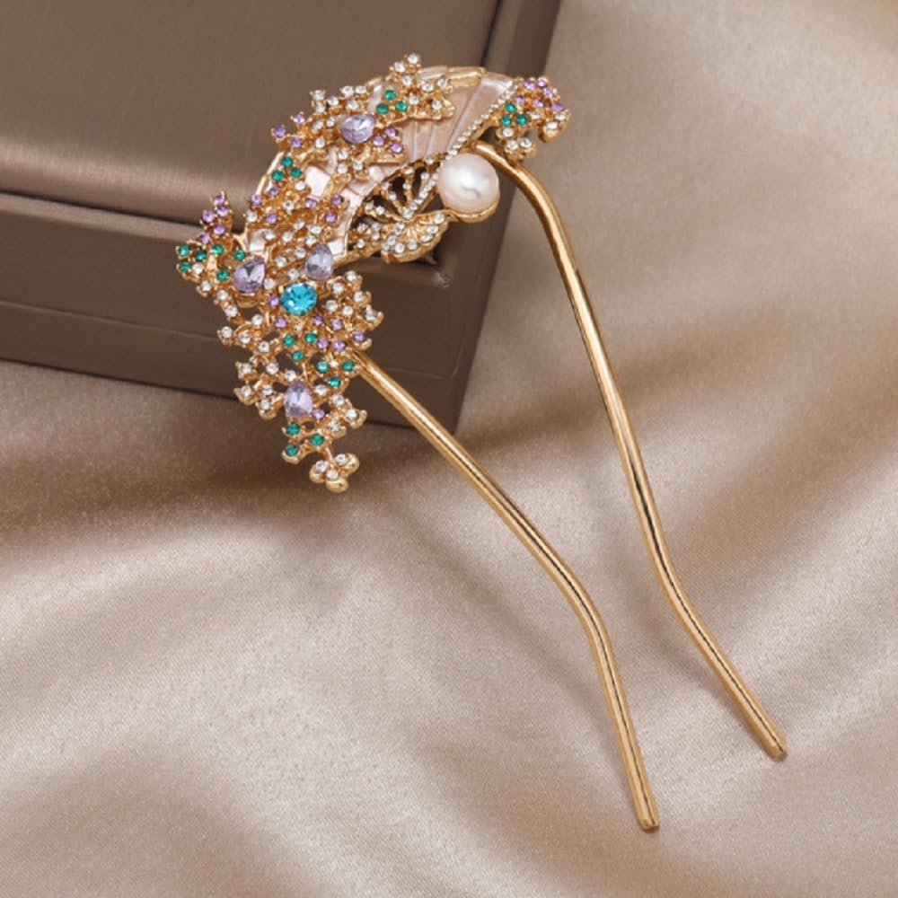 Kanzashi Hair Ornament for Japanese Formal Hair Cherry Gold [MiaoMiao] Clothing, Yukata, U-shaped, Kimono, Accessory, Pearl, Metal, Antique, Blossom,