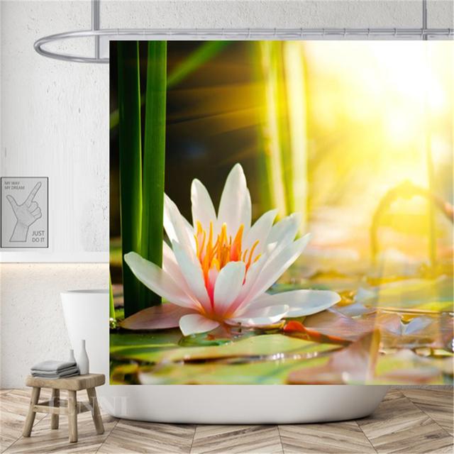 Сельский пейзаж, камень лотоса, Будда, занавеска для душа, занавеска для ванной, водонепроницаемая полиэстеровая занавеска для ванной комнаты с крючками