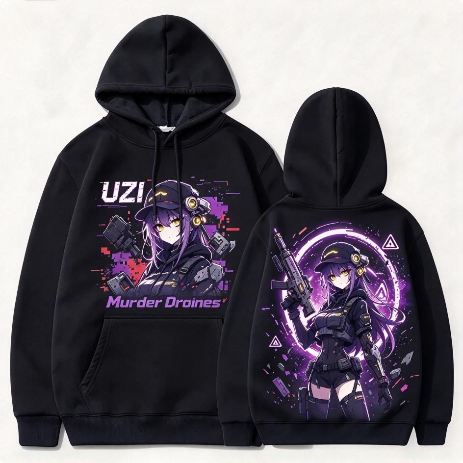 Murder Drones Uzi Graphic Hoodie Men Women Casual Oversized Hooded Sweatshirt Anime Print Streetwear Pullover Tops Harajuku Daily Outfit