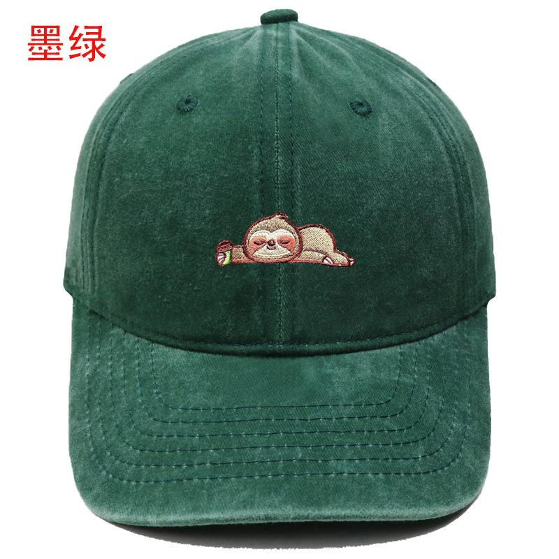 Cartoon cute sloth embroidery washed retro baseball cap men's and women's leisure outdoor sports shade cap