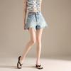 RAIN.CUN Женские джинсовые шорты А-силуэта с завышенной талией и рваным декором