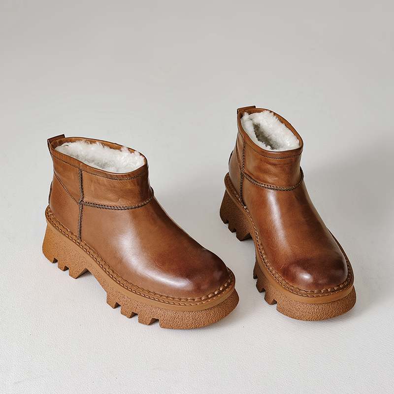 Krazing Pot Зимняя обувь из коровьей кожи, меха и шерсти, женские зимние ботинки, сохраняющие тепло, без застежек, европейский дизайн, устойчивые к холоду, ботильоны