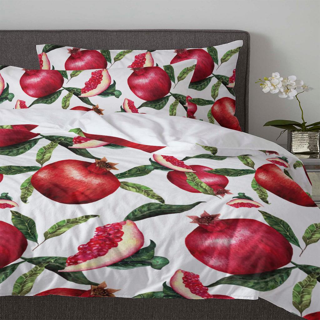 Summer Fruit Red Pomegranate Green Leaf Duvet Cover With Pillow Case Custom 3pcs Bedding Set Quilt Cover Double Bed Home Textile