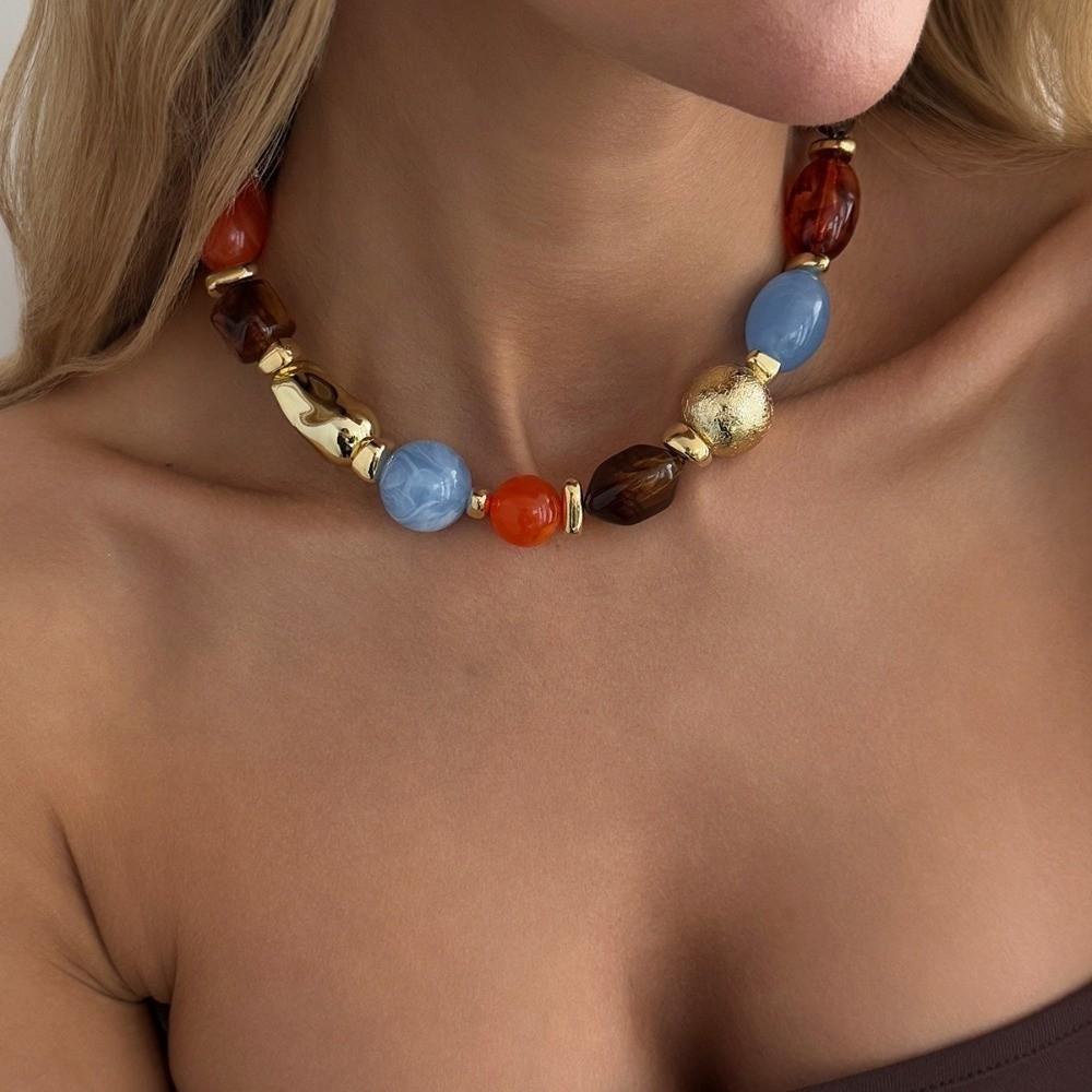 Irregular Shape Resin Beaded Necklace Colorful Irregular Necklace Jewelry For Women