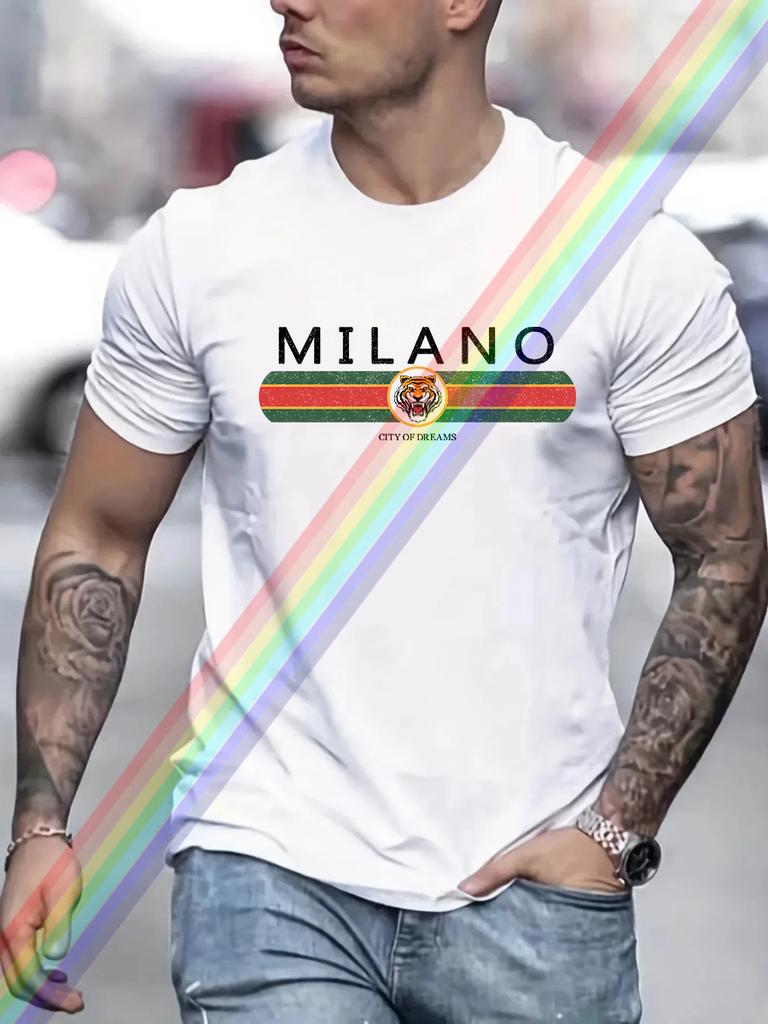 MILANO Print Men's Summer Vintage Casual Pure Cotton Oversized T-shirt Streetwear Casual Fashion Style Clothing
