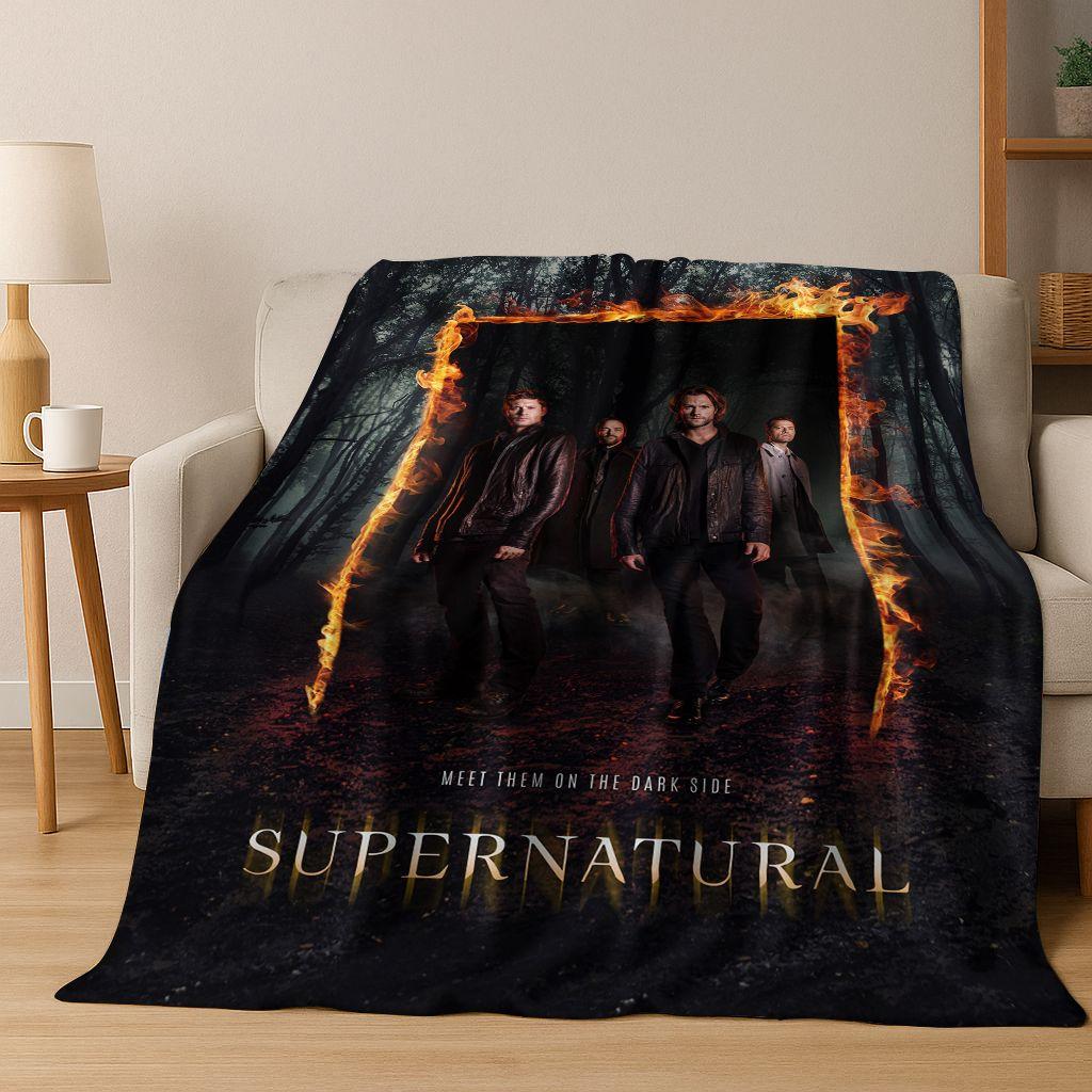 SPN Supernatural Dean Sam Winchester Castiel Flannel Blanket,Cozy Soft Throw Blanket for Home Bedroom Bed Sofa Cover Kids Gift