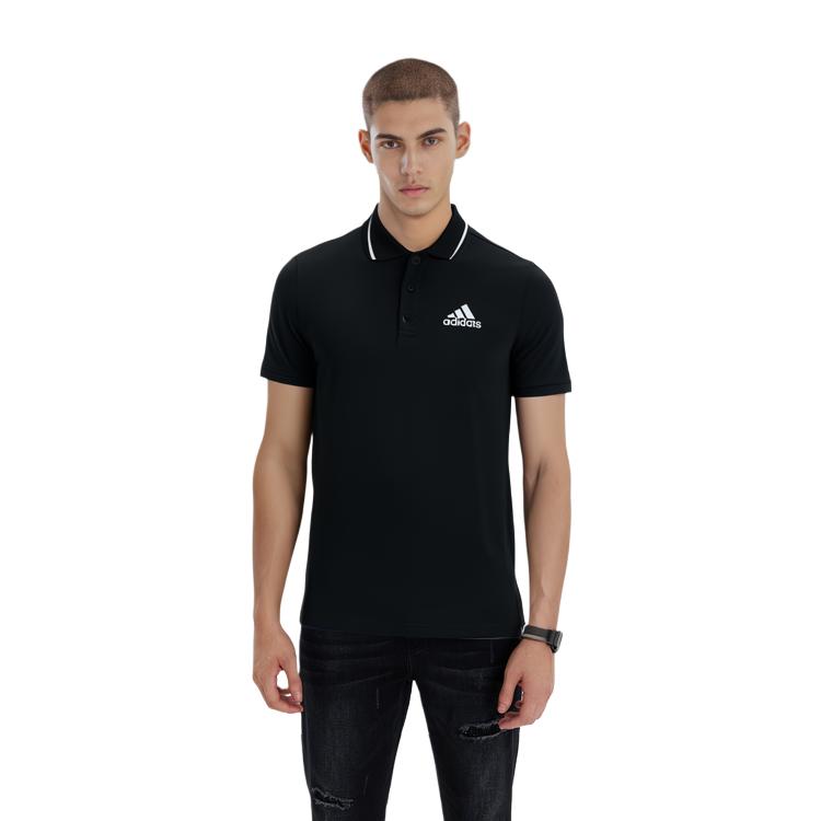 adidas Мужские рубашки-поло Черный воротник-поло Умеренный прямой крой GK9027