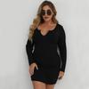 Women's Summer Sexy Bodycon Dress Club Cocktail Party Mini Dress V-neck Long Sleeve Solid Basic Short Dress Comfortable Breathbale Plus Size Dress